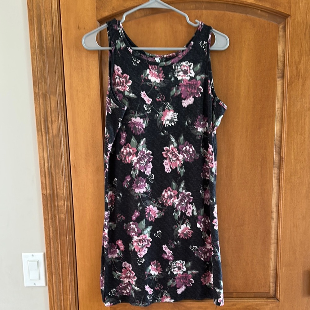 Jaclyn Intimates Black Floral Sleeveless Nightgown Sleep Tank Dress Medium M